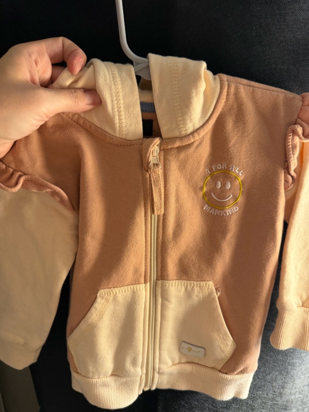 Girls' Peach & Cream Hooded Zip Jacket - Smile Patch